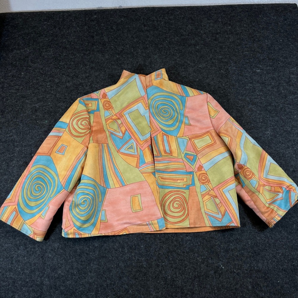 Norm Thompson Jacket Women Large Orange Faux Suede Abstract Geometric Open Front